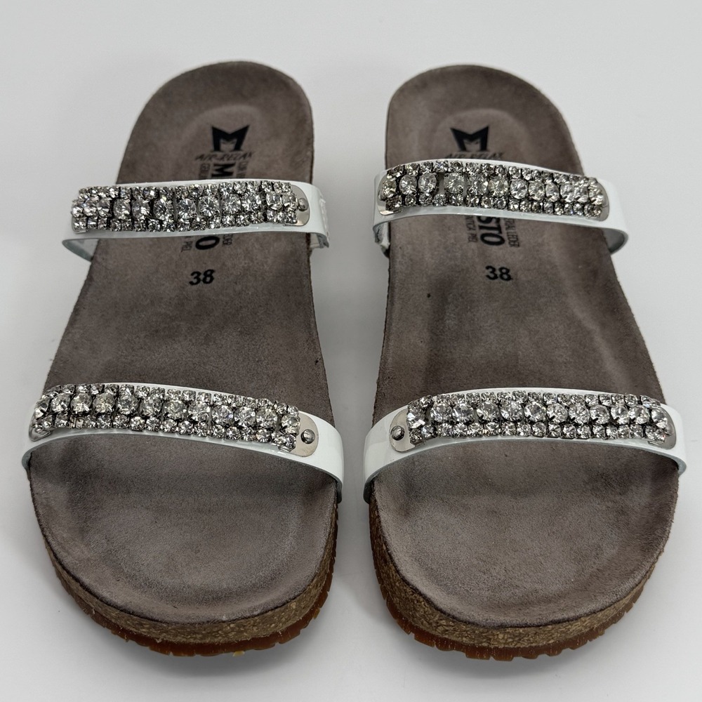 Mephisto Ivana White Crystal Designer Flats Sandals 8/EUR 38 Women's Shoes $240‎